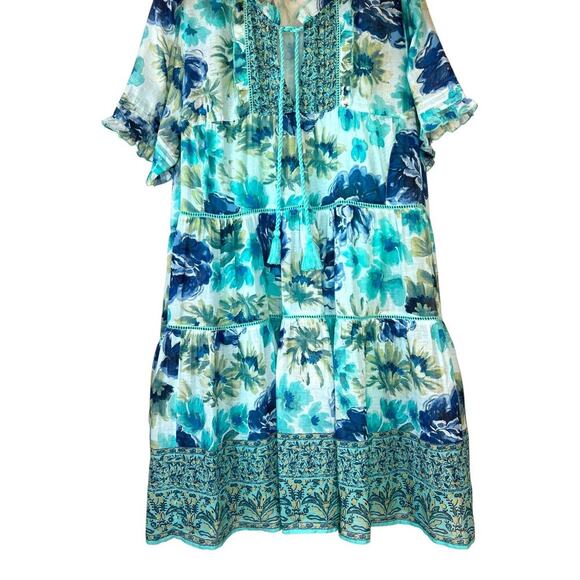 SUNDANCE Floral Ruffle Lace Fields Of Beauty Turquoise Dress Size XXL - Picture 7 of 16